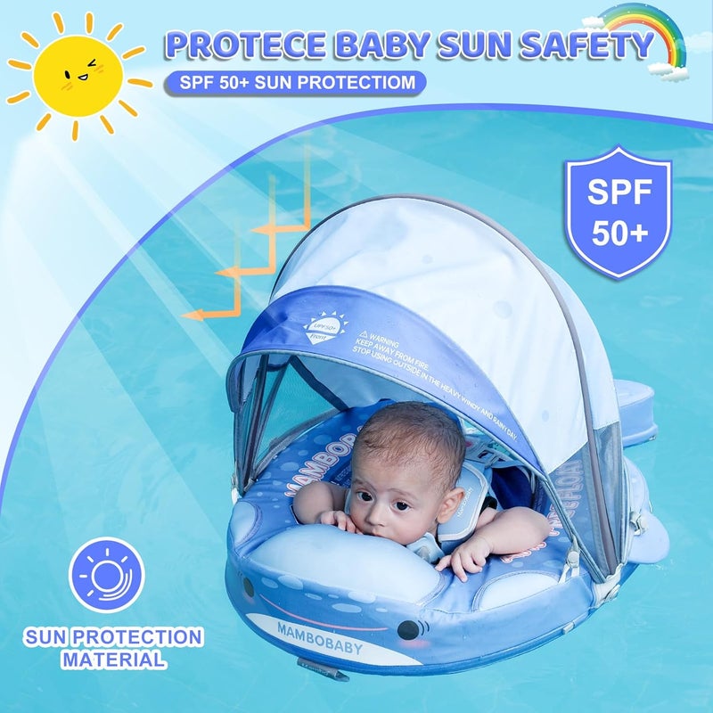 28°C Mambobaby Baby Pool Float with Canopy & Tail Baby Swim Float Non-Inflatable Solid Baby Float Soft Waterproof Skin-Friendly Material Infant Swim Float for 3-24 Months Baby Boys Girls(Shark) - Image 3